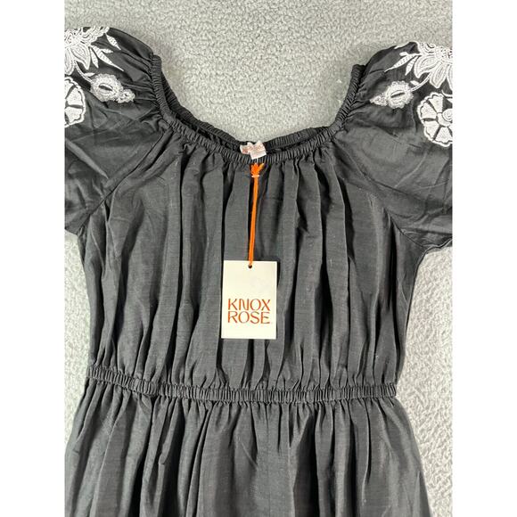 Knox Rose Dress Women XS Black Boho Cottagecore Embroidered Balloon Sleeve NWT - Picture 2 of 13